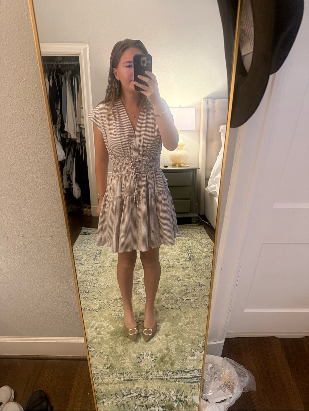 Nicola Miller brown/white striped mini dress